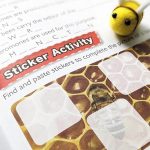 Children’s bee sticker activity page with reusable stickers and bee decoration