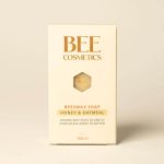 Bee Cosmetics honey and oatmeal soap with its branded packaging