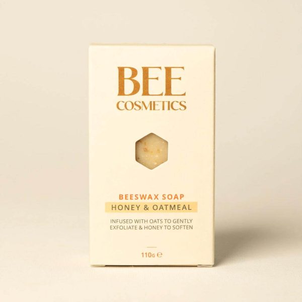 Bee Cosmetics honey and oatmeal soap with its branded packaging