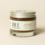 Jar of Bee Cosmetics honey sugar face scrub sold by East Anglia Apiaries