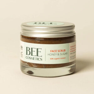 Jar of Bee Cosmetics honey sugar face scrub sold by East Anglia Apiaries
