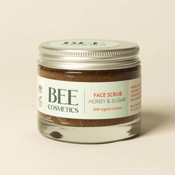 Jar of Bee Cosmetics honey sugar face scrub sold by East Anglia Apiaries