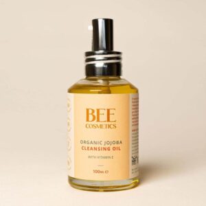 Bottle of Bee Cosmetics jojoba cleansing oil sold by East Anglia Apiaries