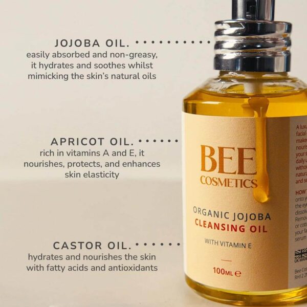 Bee Cosmetics jojoba cleansing oil made with jojoba and apricot oils