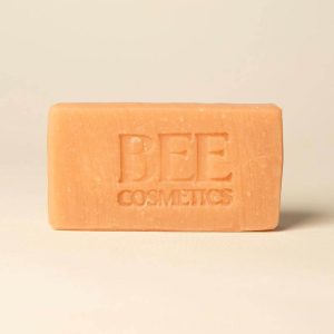 Bar of Bee Cosmetics rose beeswax soap sold by East Anglia Apiaries